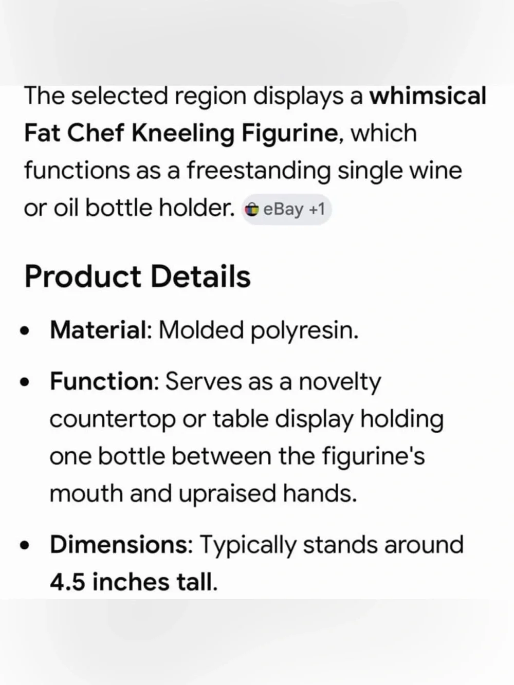 NEW/BOX Whimsical Kneeling Fat Chef Resin Freestanding Oil or Wine Bottle Holder